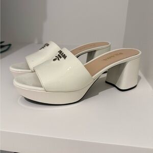 Prada White Patent Platform Slide Mules